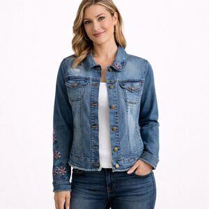 Vintage America Embroidered Long Sleeve Button Up Jean Jacket Blue S